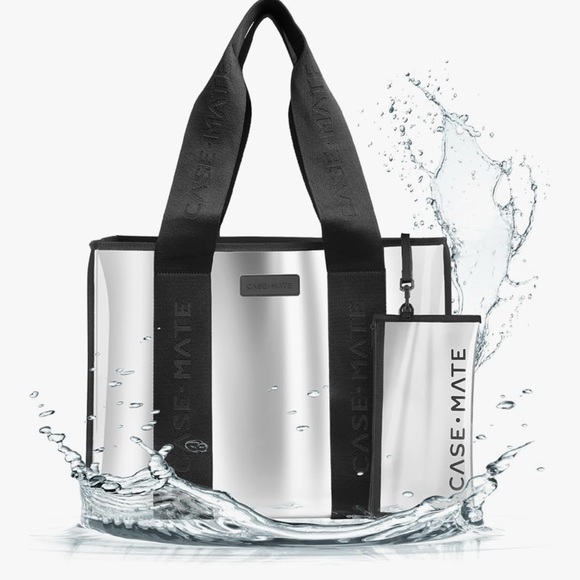 case-mate Handbags - Case-Mate Jelly Tote Silver Chrome Beach Bag Pouch Accessory Large New with Tags